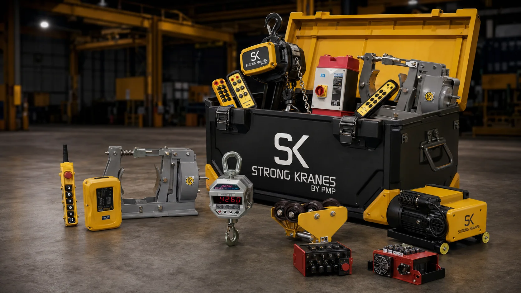 Conjunto de refacciones Strong Kranes con controles, motores, engranes y componentes para grúas