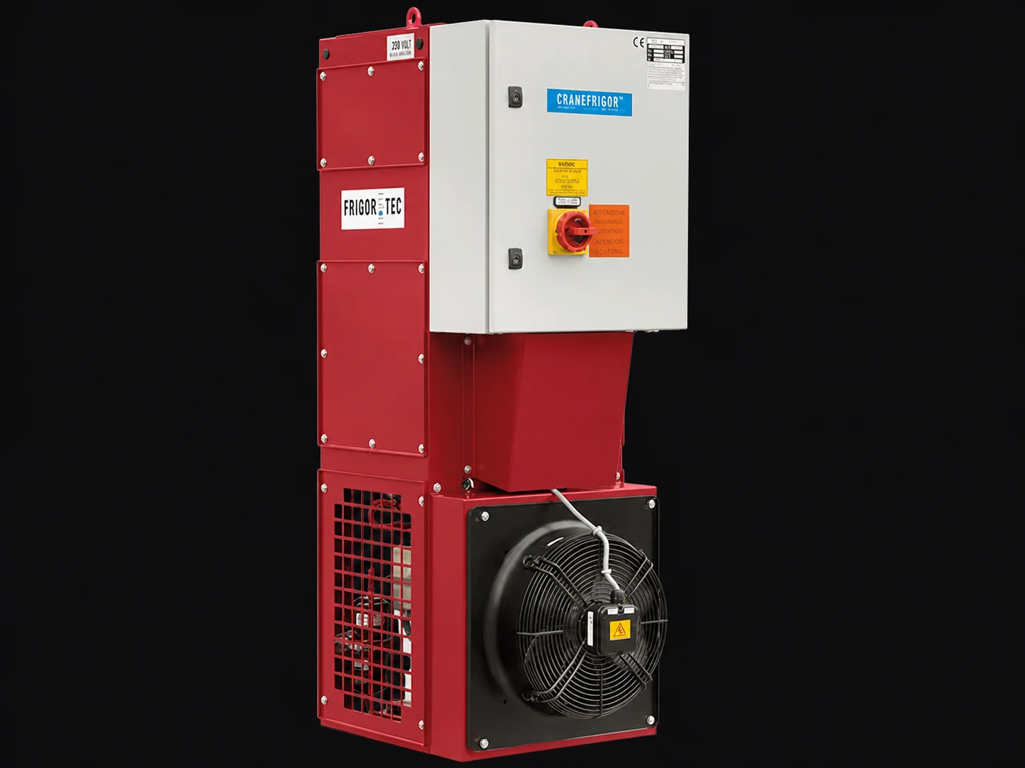 Unidad roja y gris CraneFRIGOR de climatización para cabina de grúa
